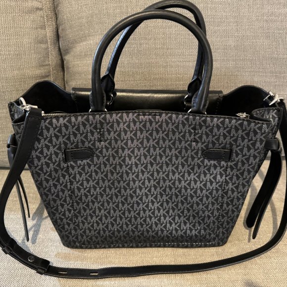 Michael Kors Monogram Canvas Tote - Black Leather Trim - Picture 7 of 10